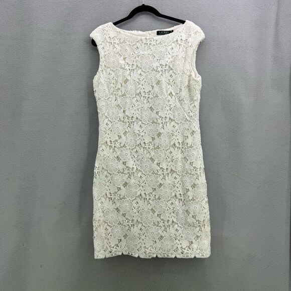 Lauren Ralph Lauren Dresses & Skirts - NWT Lauren Ralph Lauren Womens White Floral Lace Fitted Sheath Dress Size 14